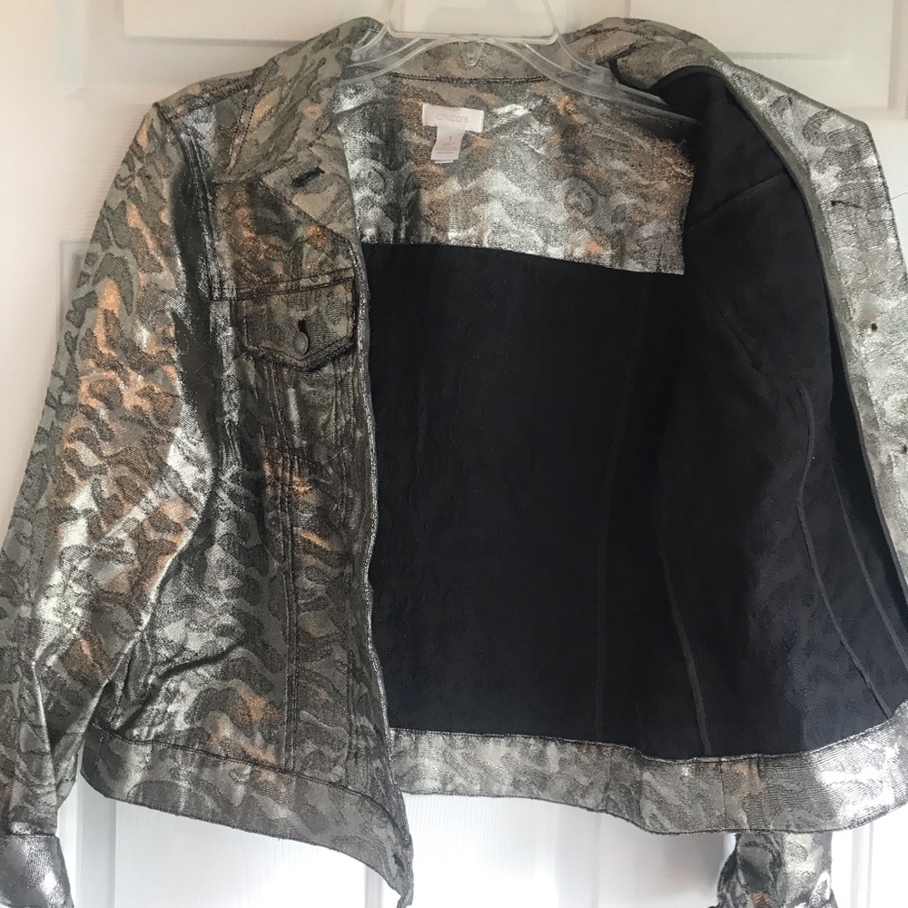 Chico’s size 1 black and gold short jacket. - Picture 2 of 8